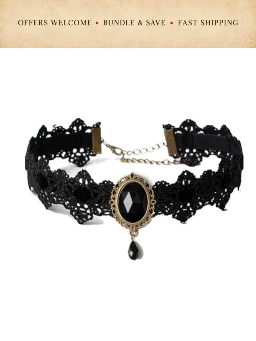 Gothic Choker Necklace for Women Y2K Crystal Fabric Metal 33cm